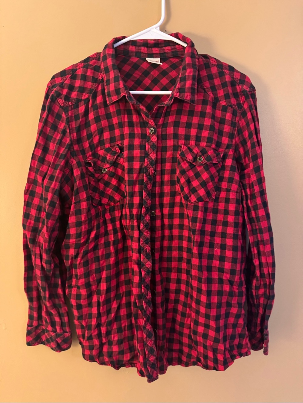 Faded Glory Red and Black Plaid Button-Down Shirt
